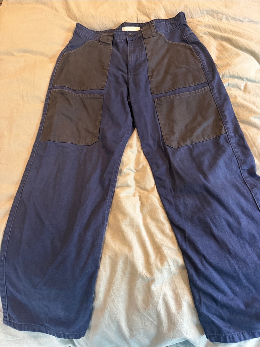 BDG Navy Cargo Work Pants with Black Patch Pockets